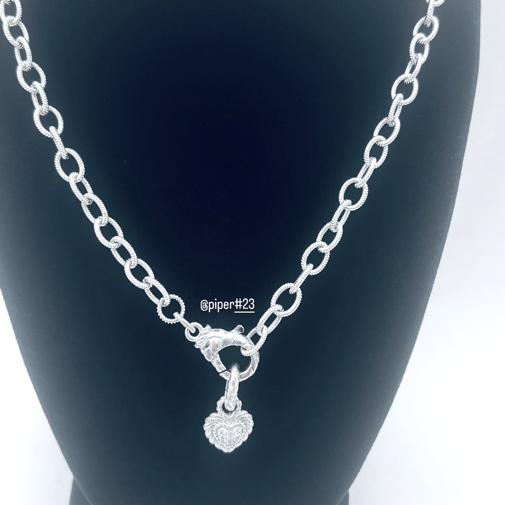 Judith Ripka Country Link Necklace with Removable Diamonique Heart Charm 20” - Picture 5 of 12